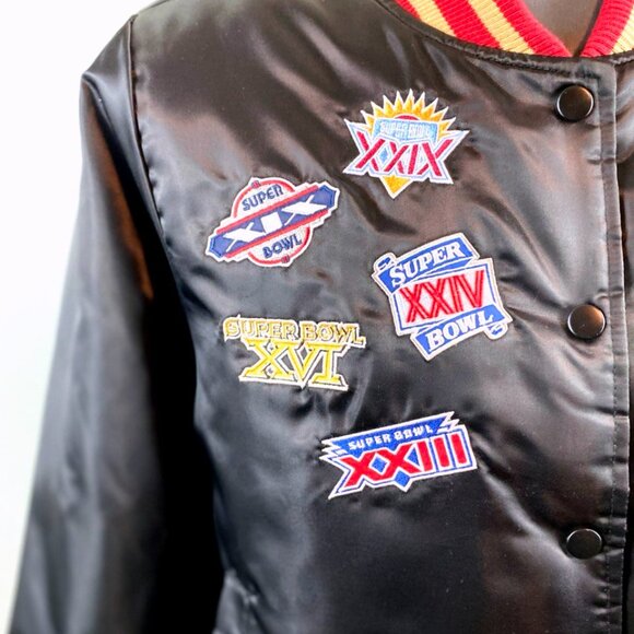 Share San Francisco 49ers Woman's 5 Time Super Bowl Jacket STARTER BLACK XL - Picture 5 of 11